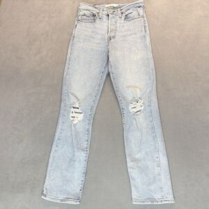 Levis Womens Wedgie Straight Jeans Size 27 Light Wash Distressed Button Fly